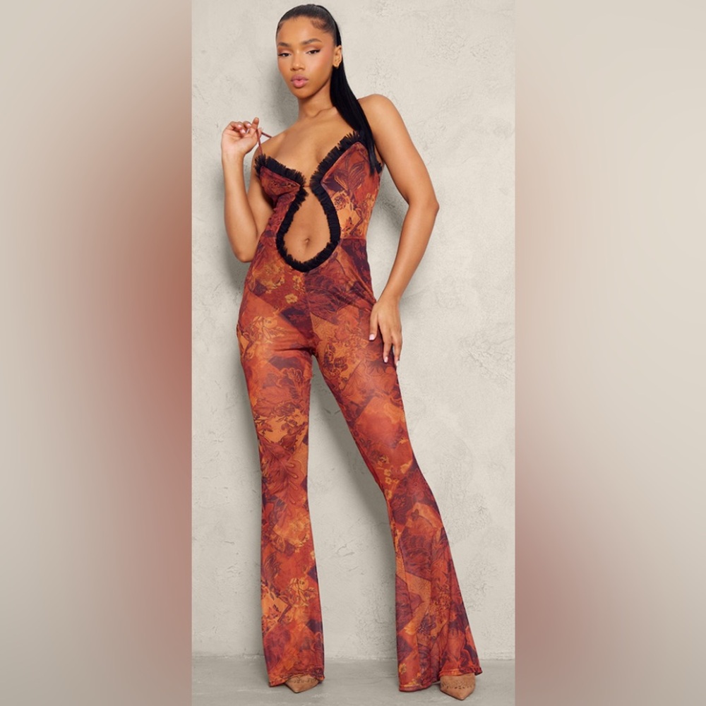 PrettyLittleThing Orange and Black Jumpsuit